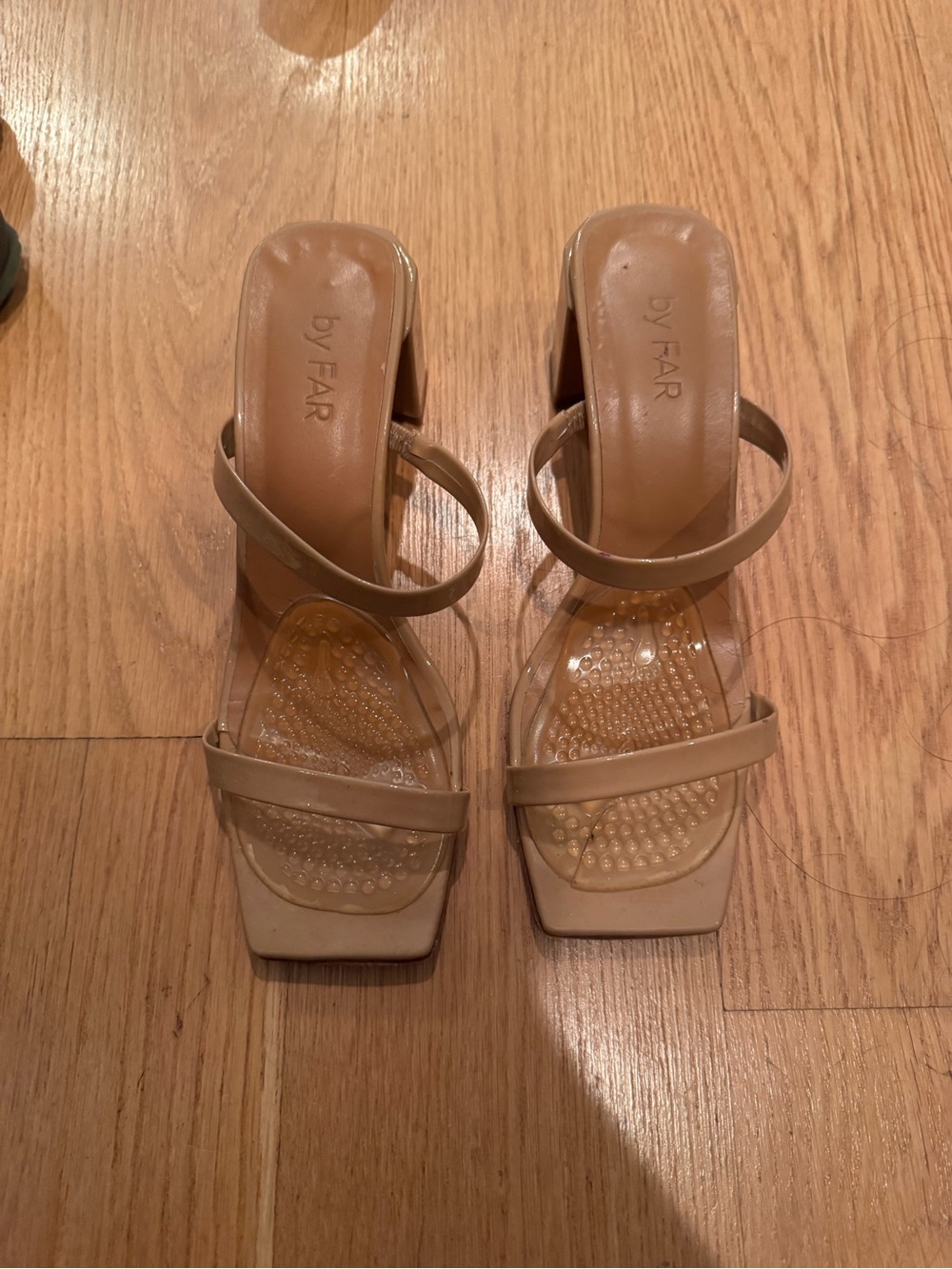 BY FAR Tanya Beige Strappy Block Heel Sandals